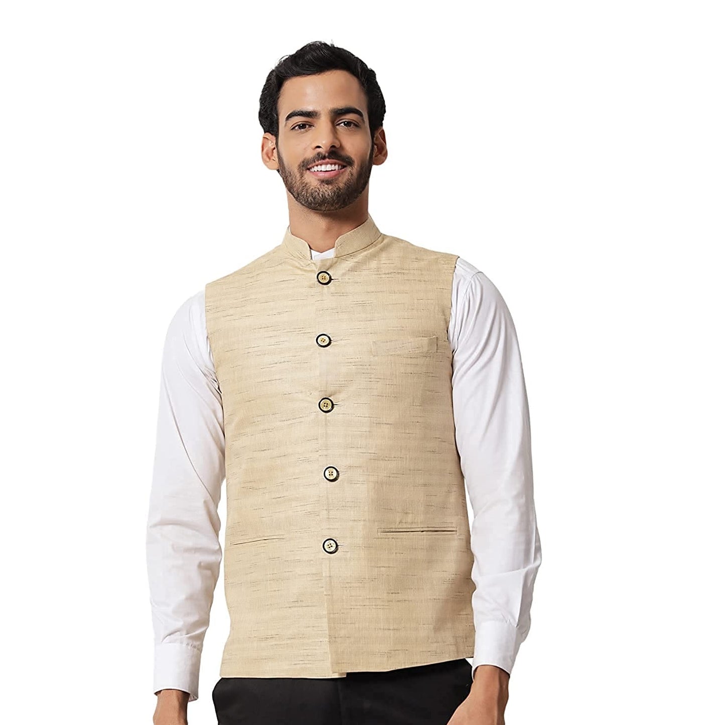 Vastraa Fusion Modi Jacket / Waistcoat Cotton Silk Look in Textured Print Nehru Jacket