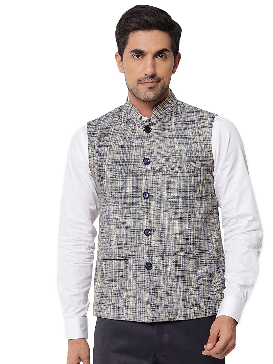 Small Check Patterns - South Cotton Nehru Jacket