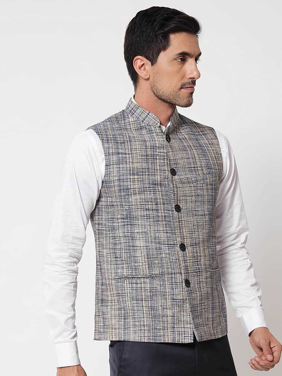 Small Check Patterns - South Cotton Nehru Jacket