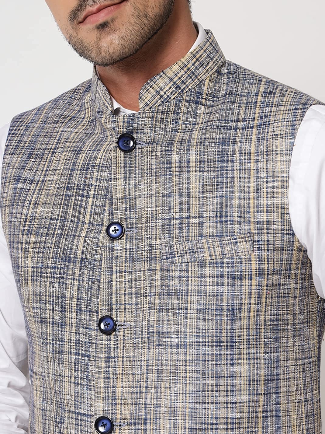 Small Check Patterns - South Cotton Nehru Jacket