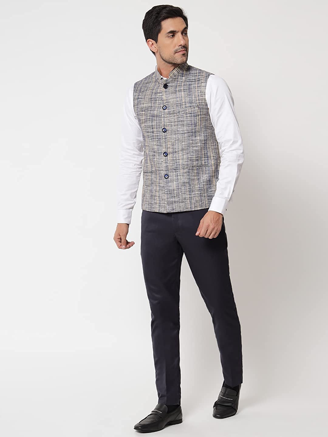 Small Check Patterns - South Cotton Nehru Jacket