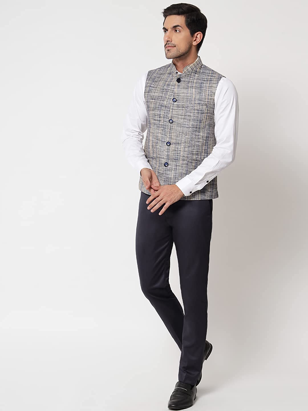 Small Check Patterns - South Cotton Nehru Jacket