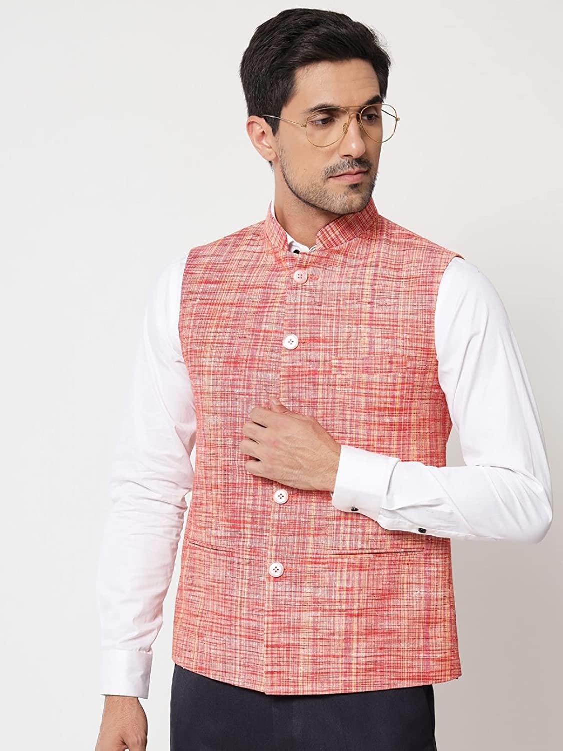 Small Check Patterns - South Cotton Nehru Jacket