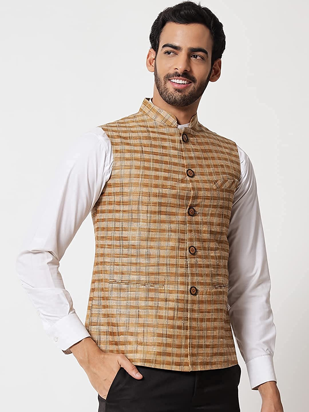 Vastraa Fusion Modi Jacket / Waistcoat - Chabila Block Check Patterns - South Cotton Jacket