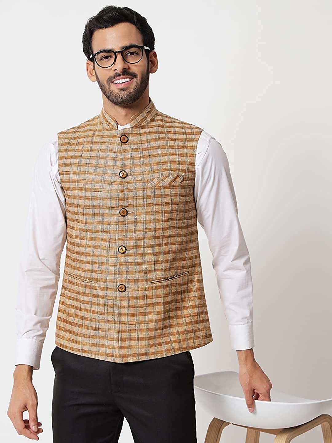 Vastraa Fusion Modi Jacket / Waistcoat - Chabila Block Check Patterns - South Cotton Jacket
