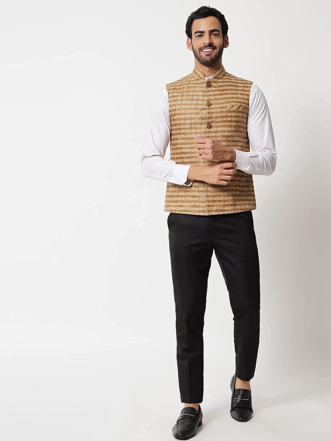 Vastraa Fusion Modi Jacket / Waistcoat - Chabila Block Check Patterns - South Cotton Jacket