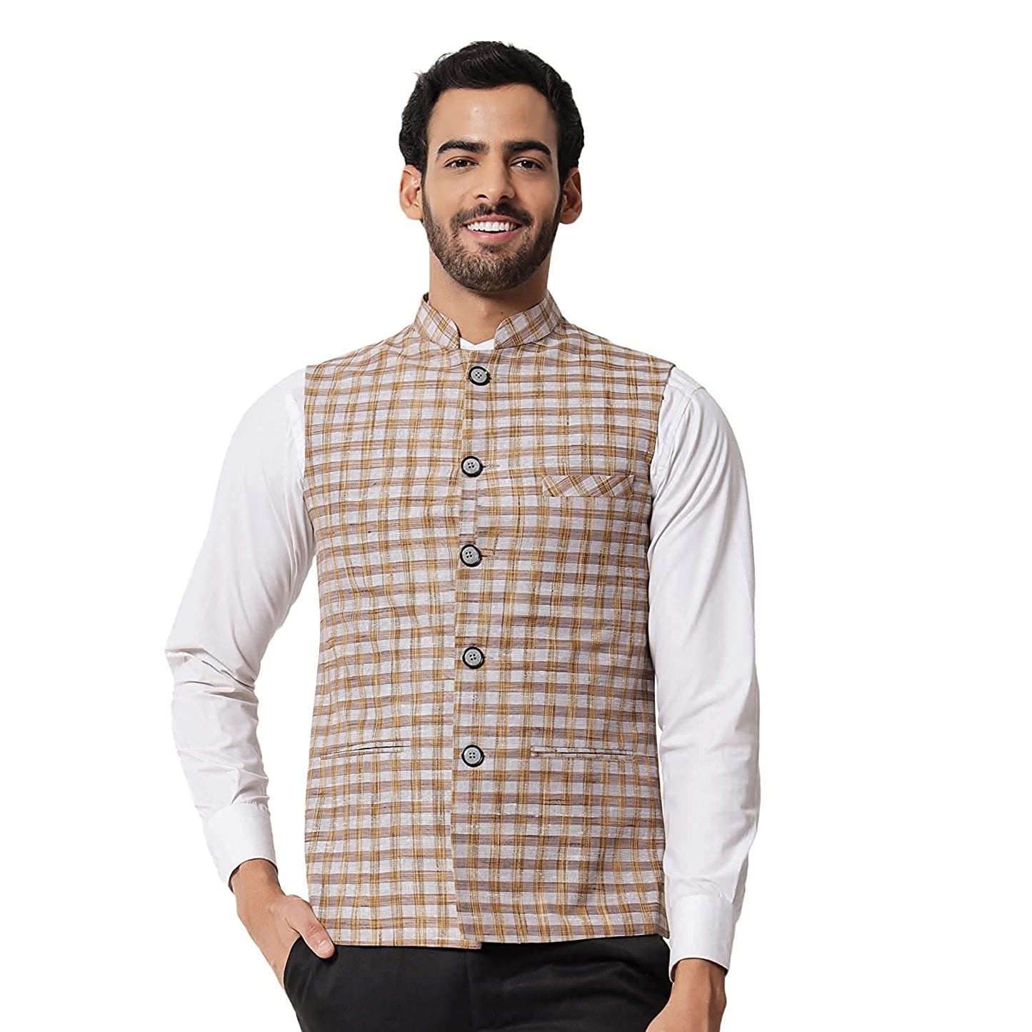 Vastraa Fusion Modi Jacket / Waistcoat - Chabila Block Check Patterns - South Cotton Jacket