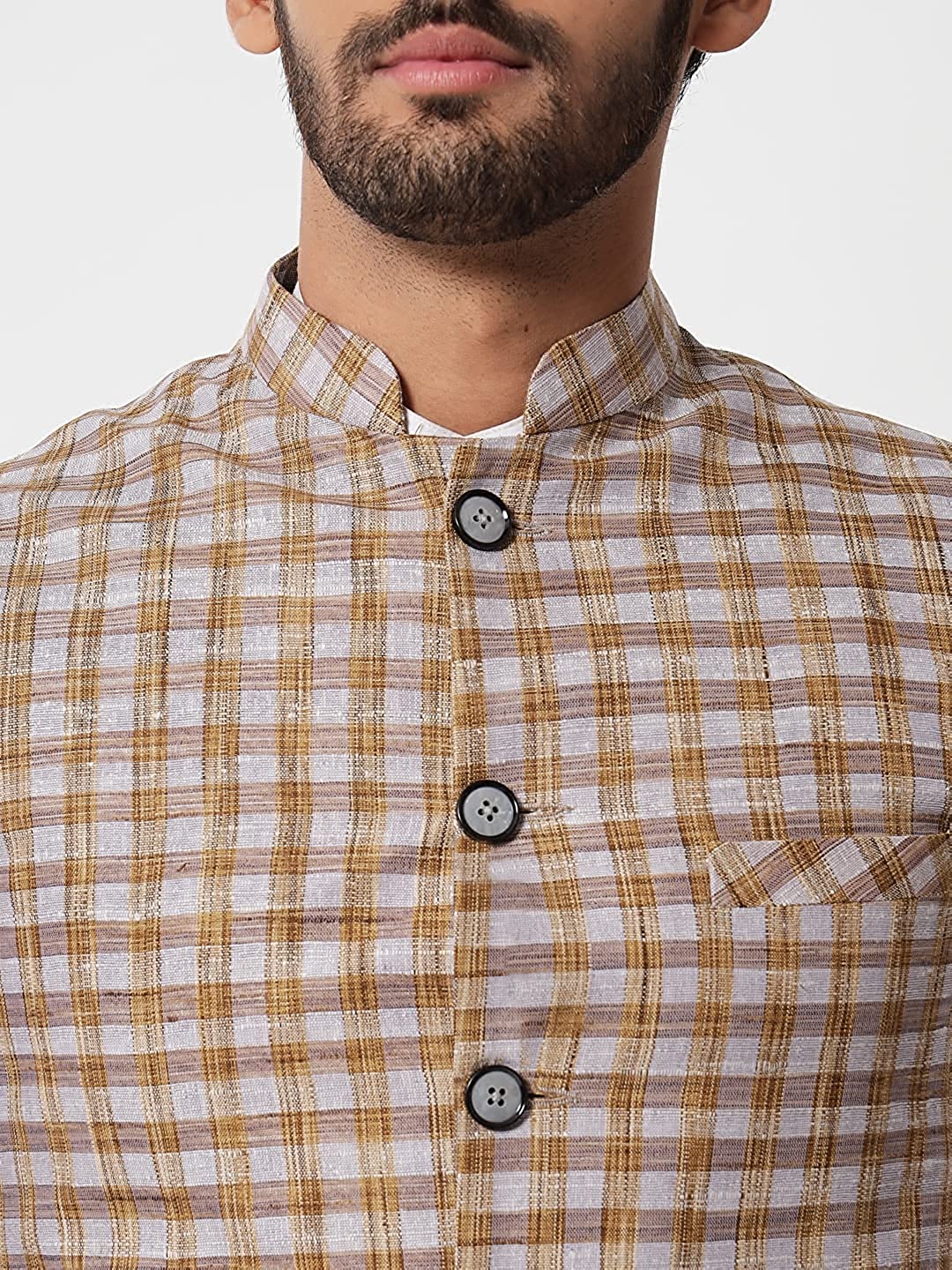 Vastraa Fusion Modi Jacket / Waistcoat - Chabila Block Check Patterns - South Cotton Jacket