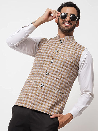 Vastraa Fusion Modi Jacket / Waistcoat - Chabila Block Check Patterns - South Cotton Jacket