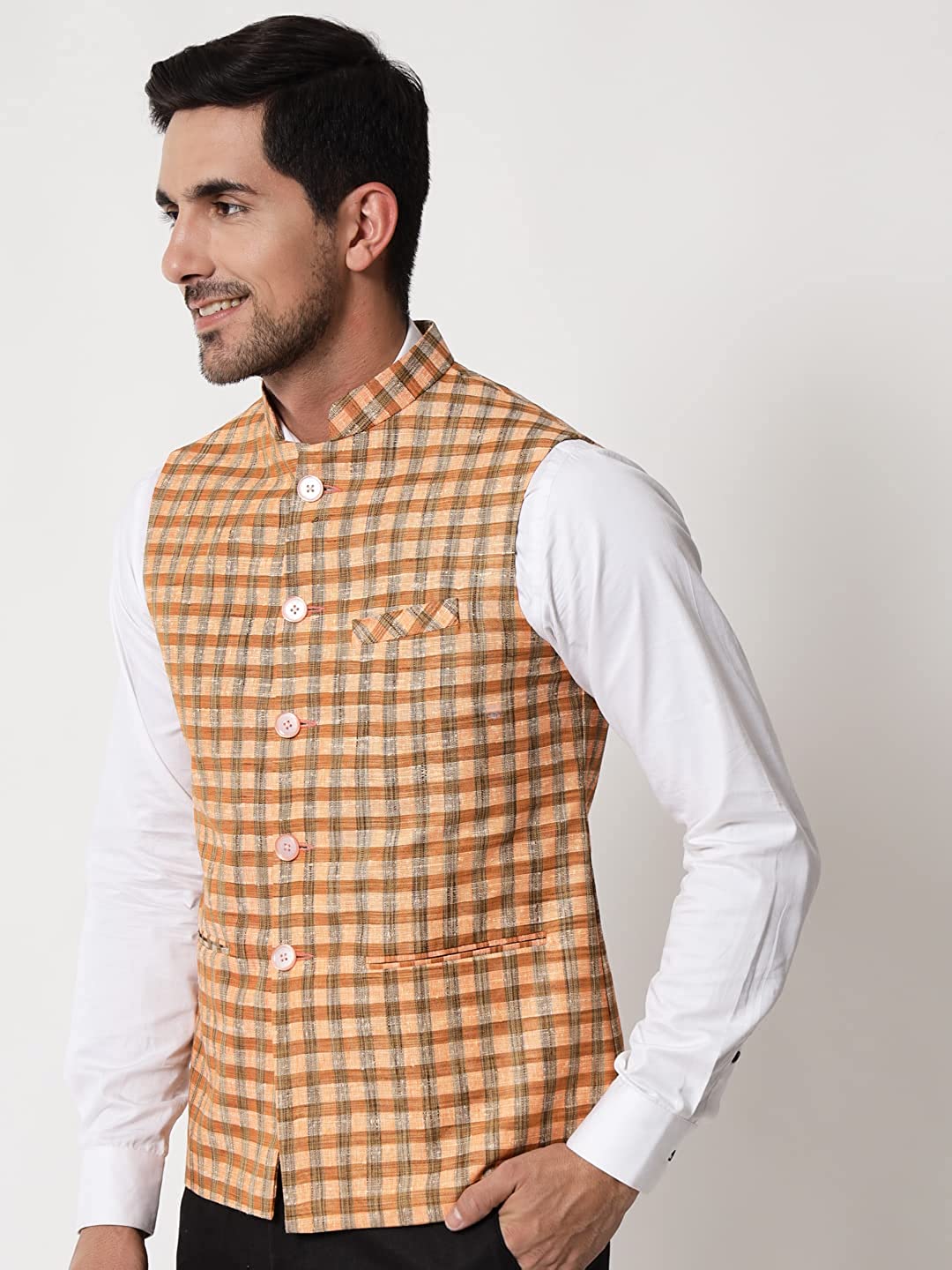 Vastraa Fusion Modi Jacket / Waistcoat - Chabila Block Check Patterns - South Cotton Jacket