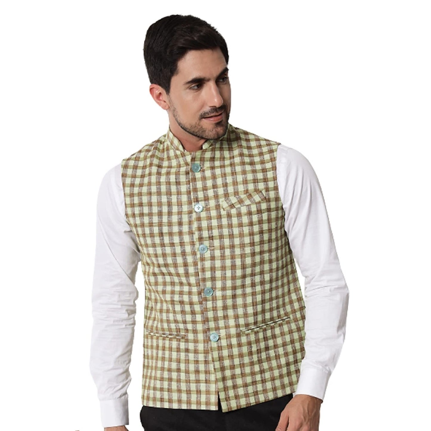 Vastraa Fusion Modi Jacket / Waistcoat - Chabila Block Check Patterns - South Cotton Jacket