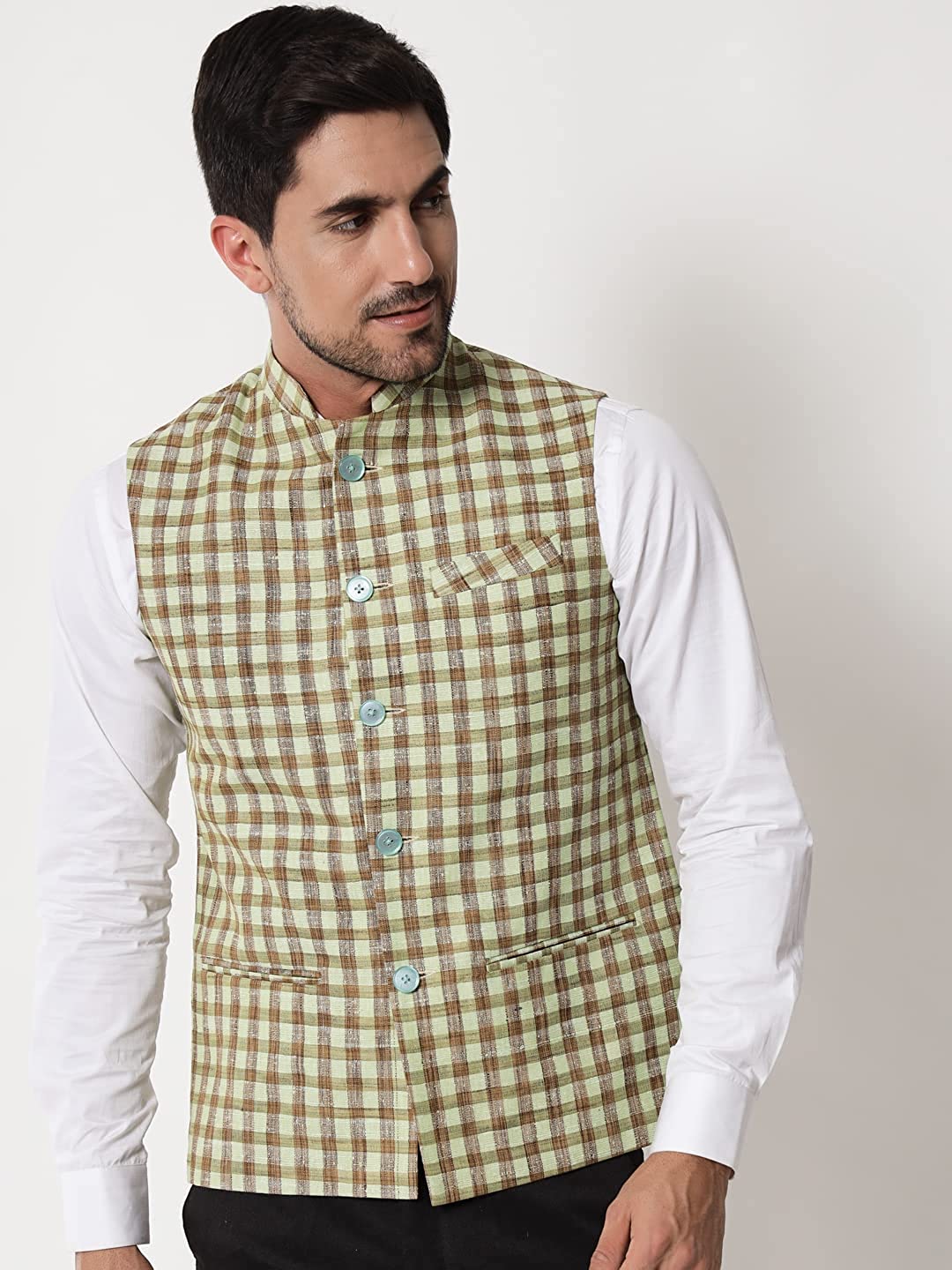 Vastraa Fusion Modi Jacket / Waistcoat - Chabila Block Check Patterns - South Cotton Jacket