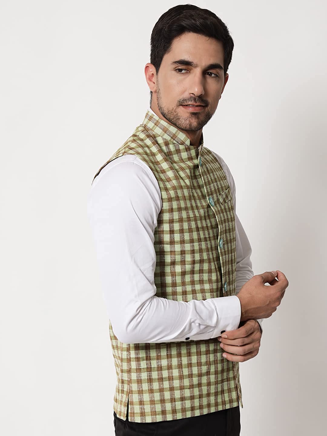 Vastraa Fusion Modi Jacket / Waistcoat - Chabila Block Check Patterns - South Cotton Jacket