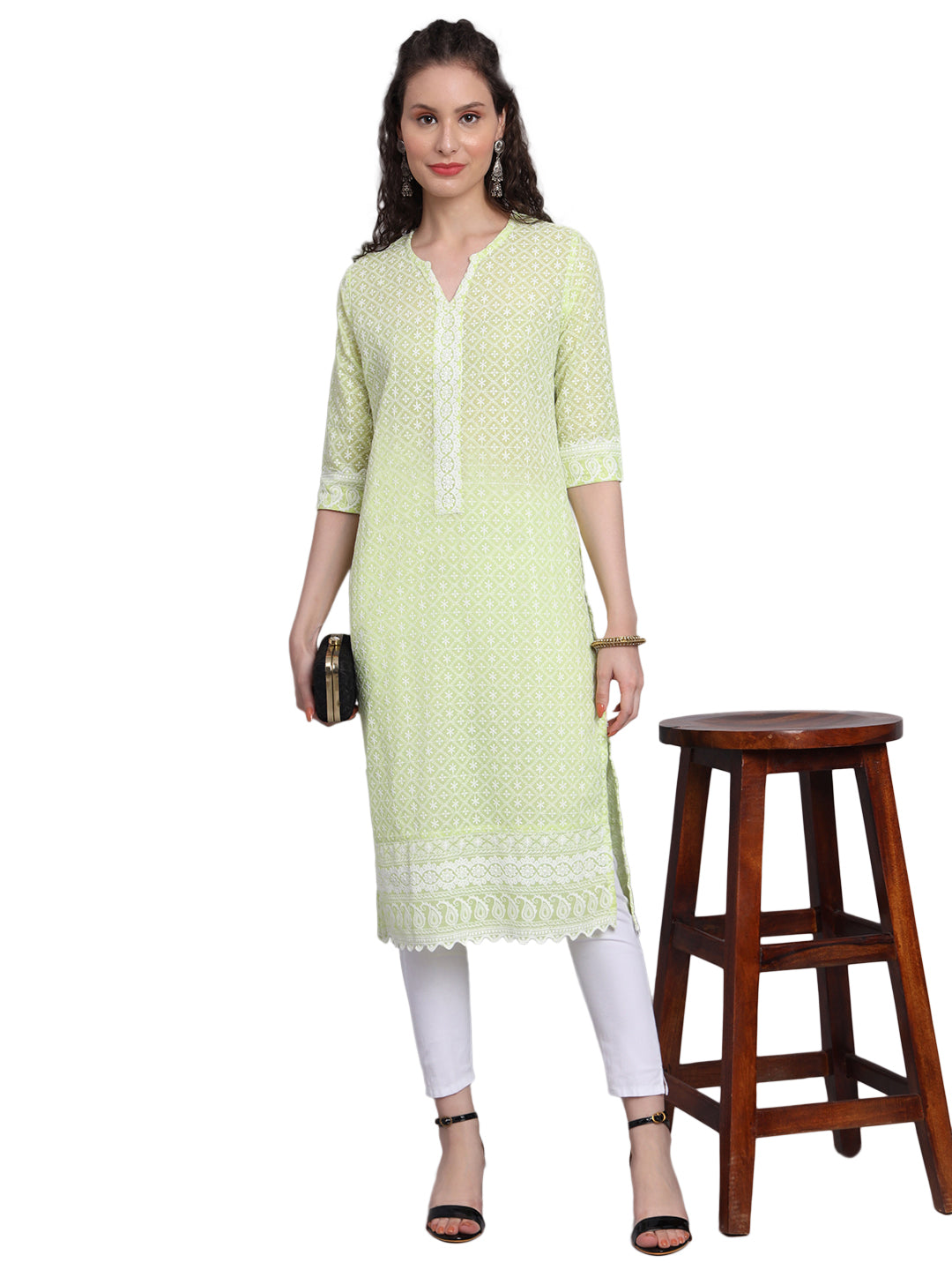 Designer Latest Hand Embroidered Lucknowi Chikankari Embroidery Cotton Kurta Kurti for Women