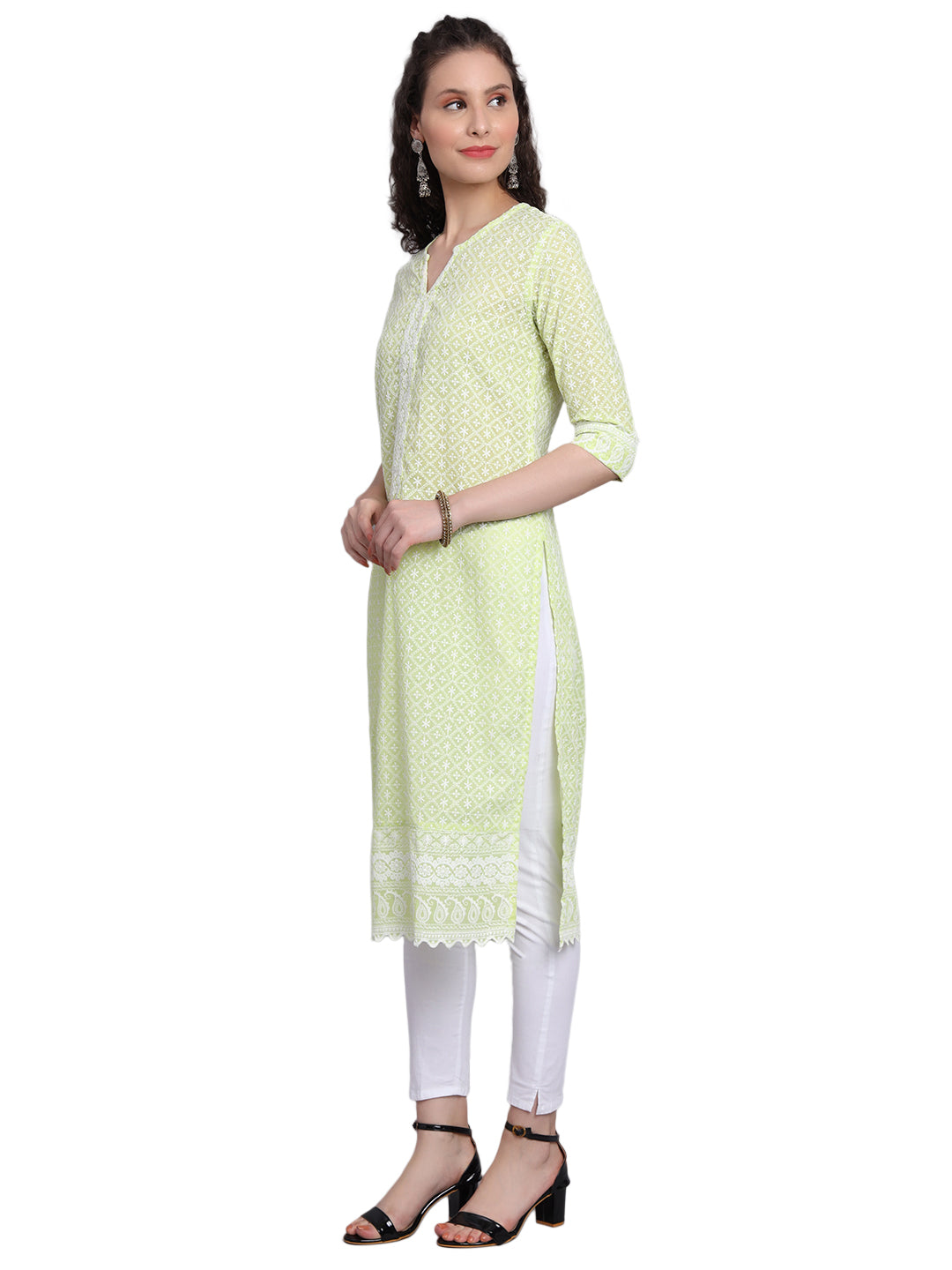 Designer Latest Hand Embroidered Lucknowi Chikankari Embroidery Cotton Kurta Kurti for Women