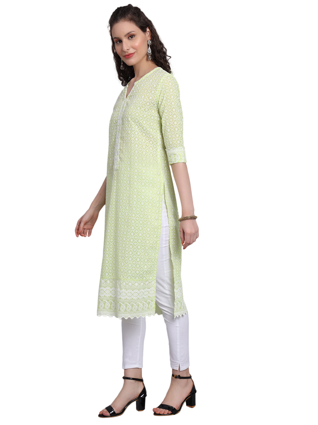 Designer Latest Hand Embroidered Lucknowi Chikankari Embroidery Cotton Kurta Kurti for Women