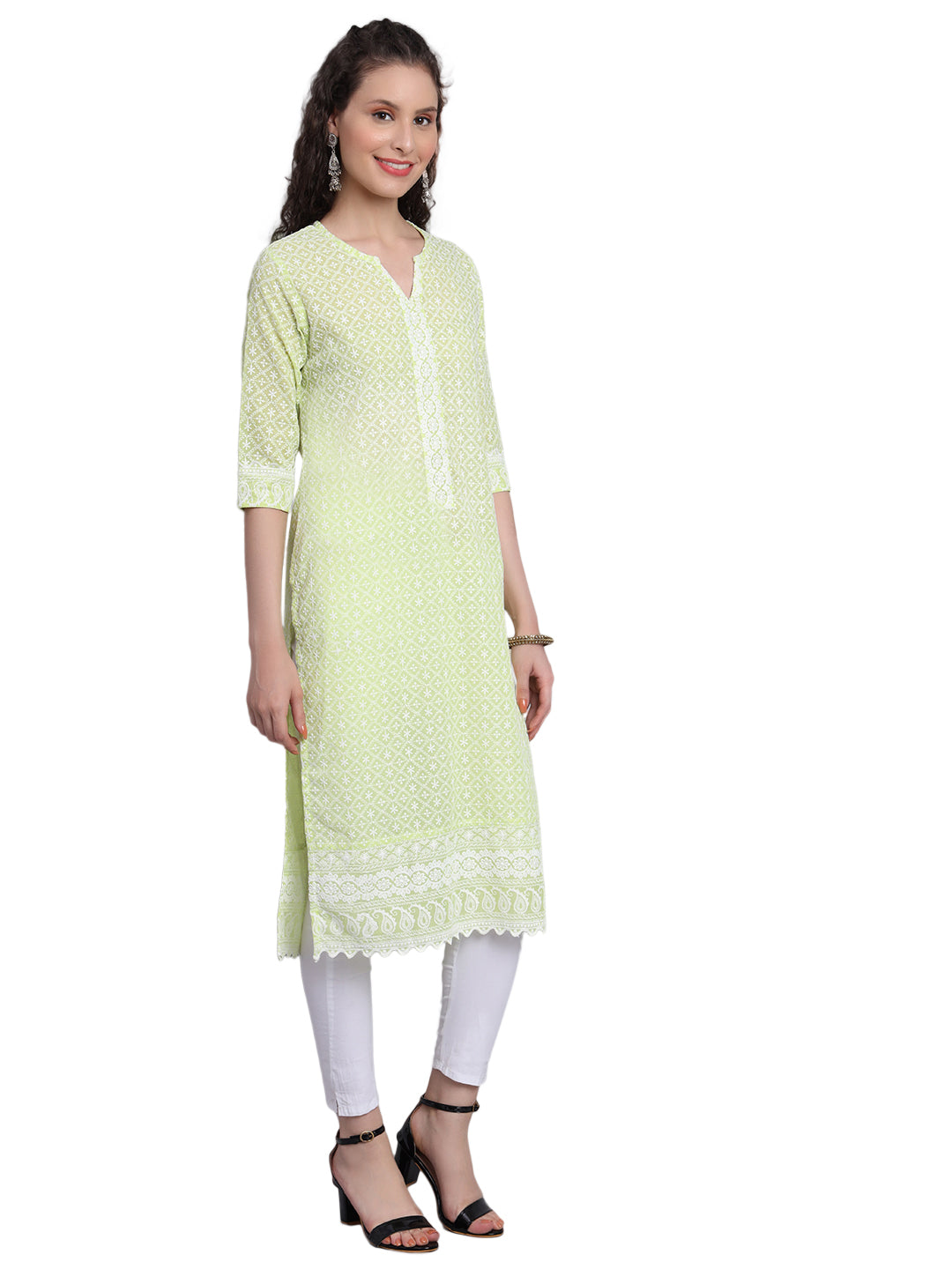 Designer Latest Hand Embroidered Lucknowi Chikankari Embroidery Cotton Kurta Kurti for Women