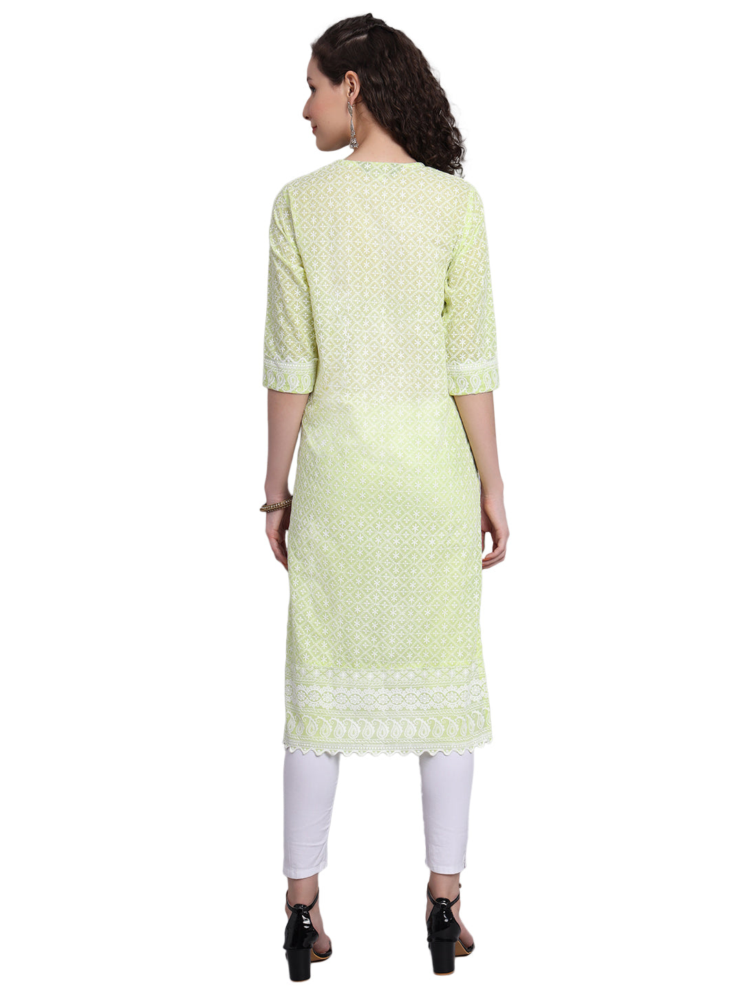 Designer Latest Hand Embroidered Lucknowi Chikankari Embroidery Cotton Kurta Kurti for Women