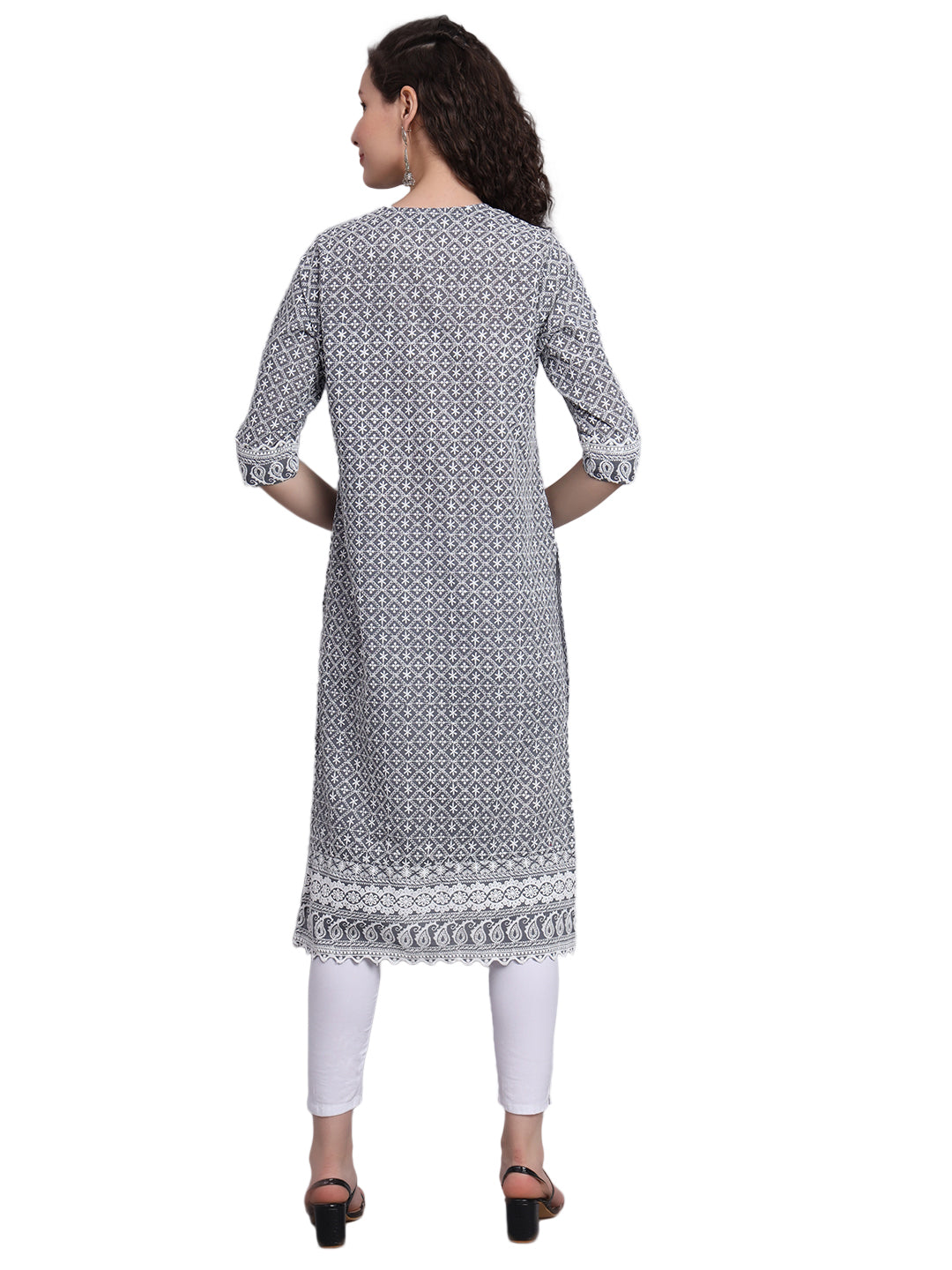 Designer Latest Hand Embroidered Lucknowi Chikankari Embroidery Cotton Kurta Kurti for Women