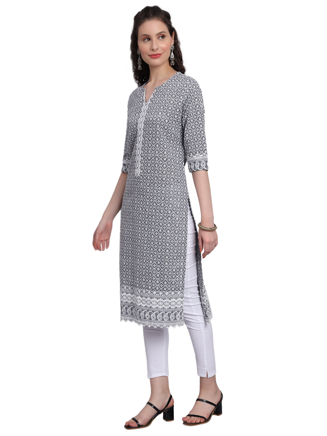 Designer Latest Hand Embroidered Lucknowi Chikankari Embroidery Cotton Kurta Kurti for Women