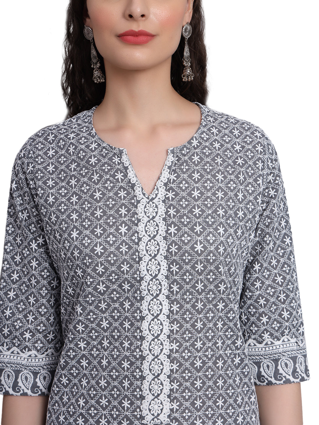 Designer Latest Hand Embroidered Lucknowi Chikankari Embroidery Cotton Kurta Kurti for Women