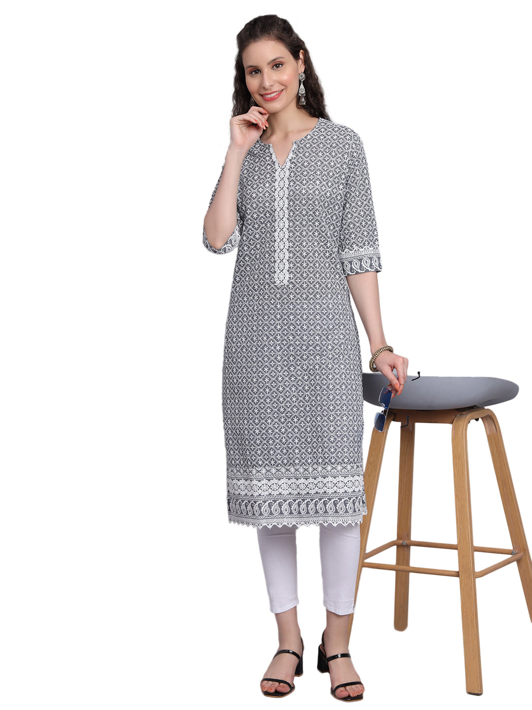 Designer Latest Hand Embroidered Lucknowi Chikankari Embroidery Cotton Kurta Kurti for Women