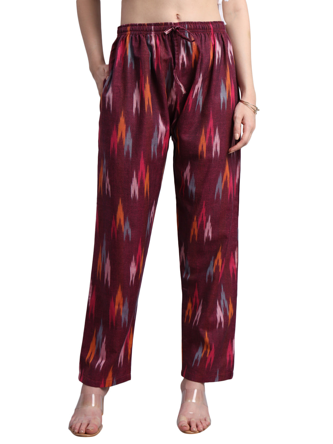 Women's Regular Fit Ikat Pattern Cotton Palazzo