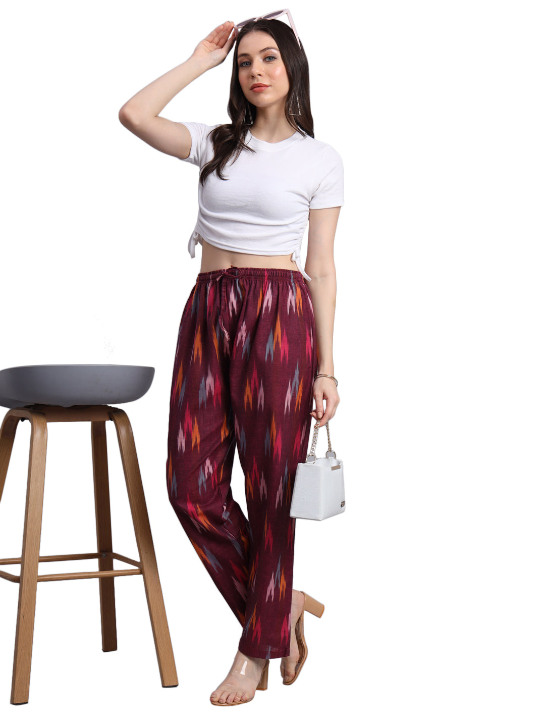Women's Regular Fit Ikat Pattern Cotton Palazzo