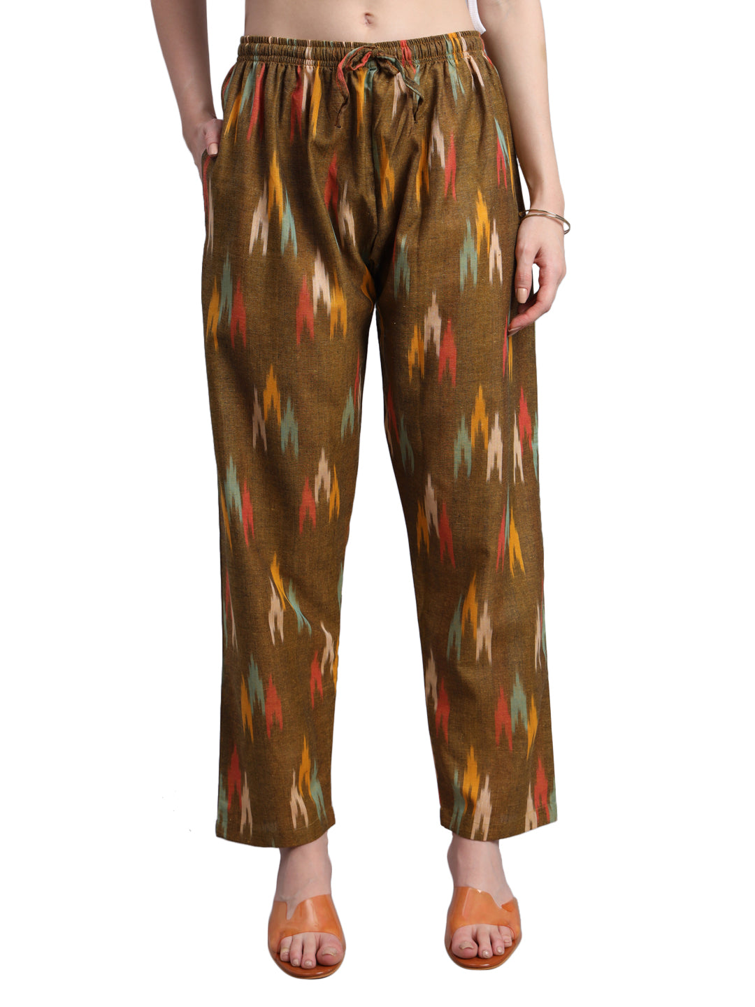 Women's Regular Fit Ikat Pattern Cotton Palazzo