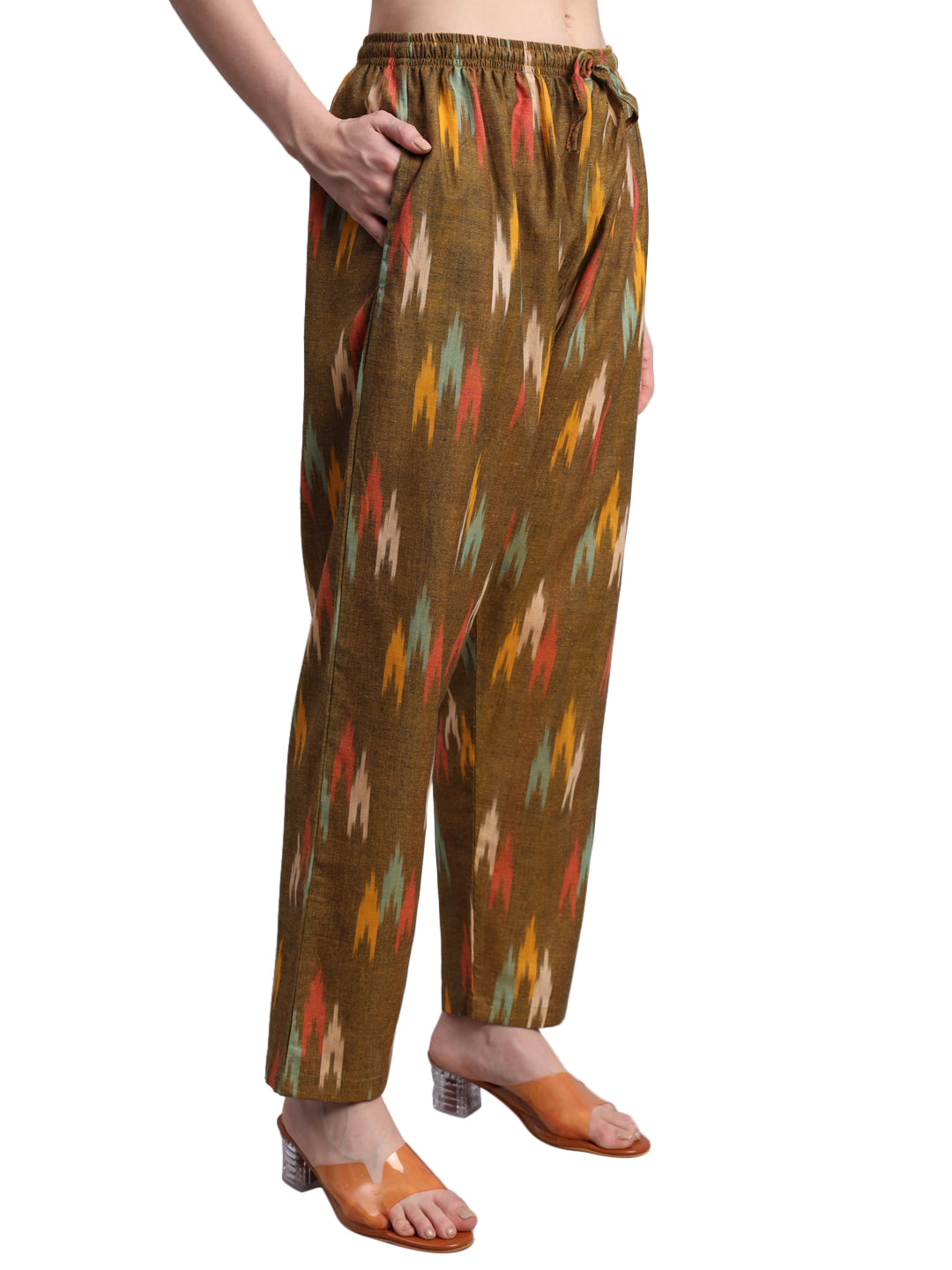 Women's Regular Fit Ikat Pattern Cotton Palazzo