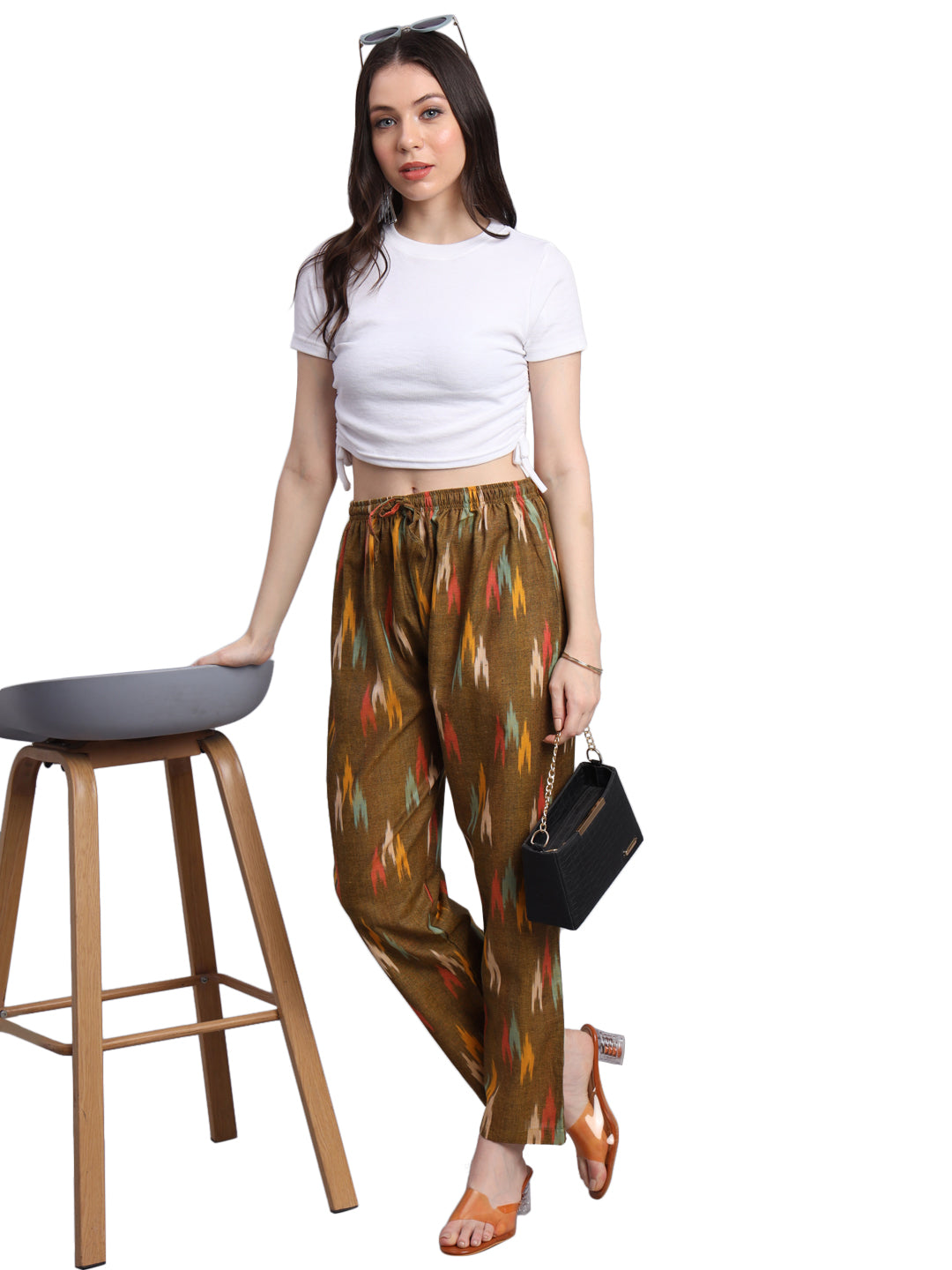 Women's Regular Fit Ikat Pattern Cotton Palazzo