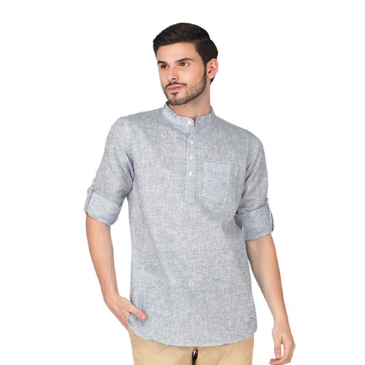 Vastraa Fusion Khadi Short Kurta For Men Casual Solid Pattern Short Kurta