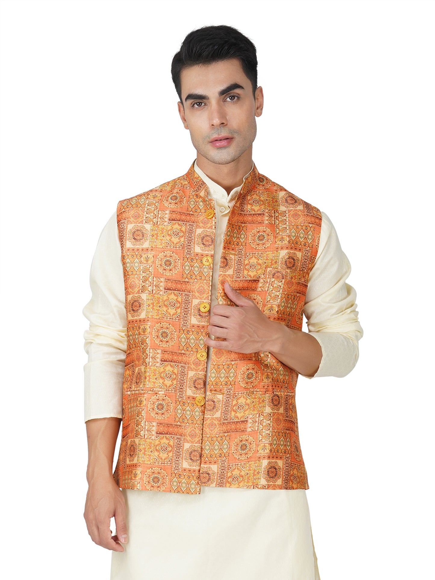 Men's Digital Printed - Mango Silk Nehru Jacket Ladies Modi Jacket / Waistcoat