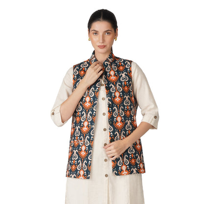 Digital Printed - Mango Silk Nehru Jacket Ladies Modi Jacket / Waistcoat