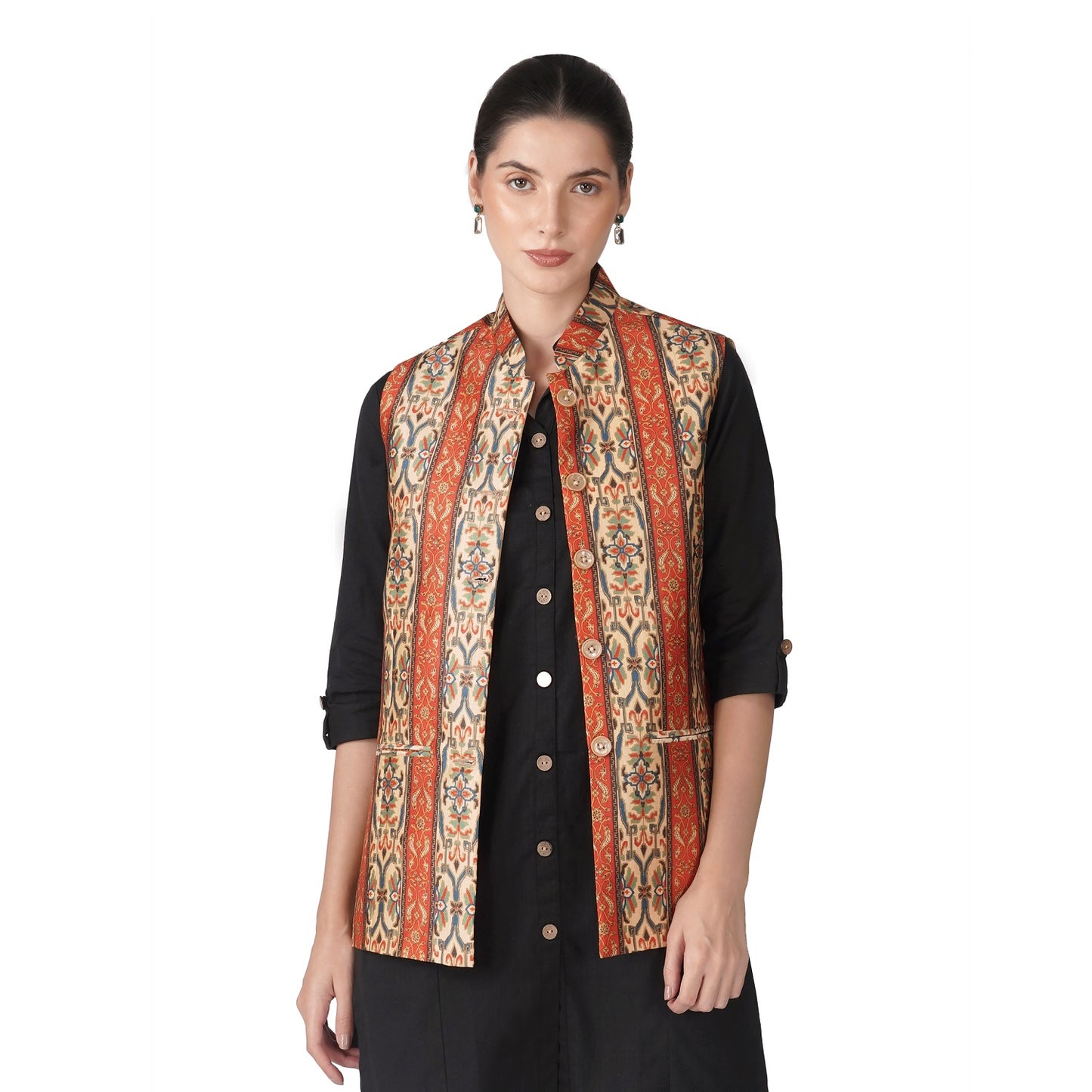 Digital Printed - Mango Silk Nehru Jacket Ladies Modi Jacket / Waistcoat