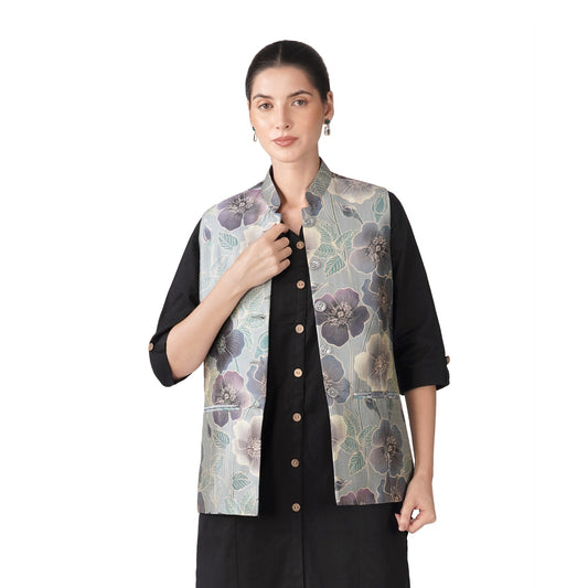 Digital Printed - Mango Silk Nehru Jacket Ladies Modi Jacket / Waistcoat