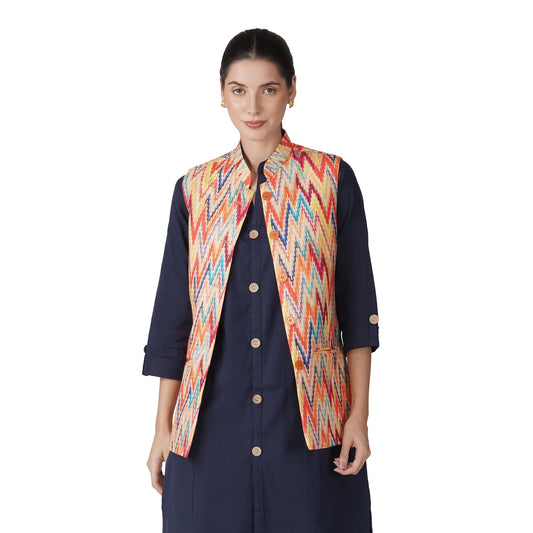 Digital Printed - Mango Silk Nehru Jacket Ladies Modi Jacket / Waistcoat