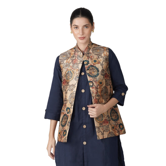 Digital Printed - Mango Silk Nehru Jacket Ladies Modi Jacket / Waistcoat