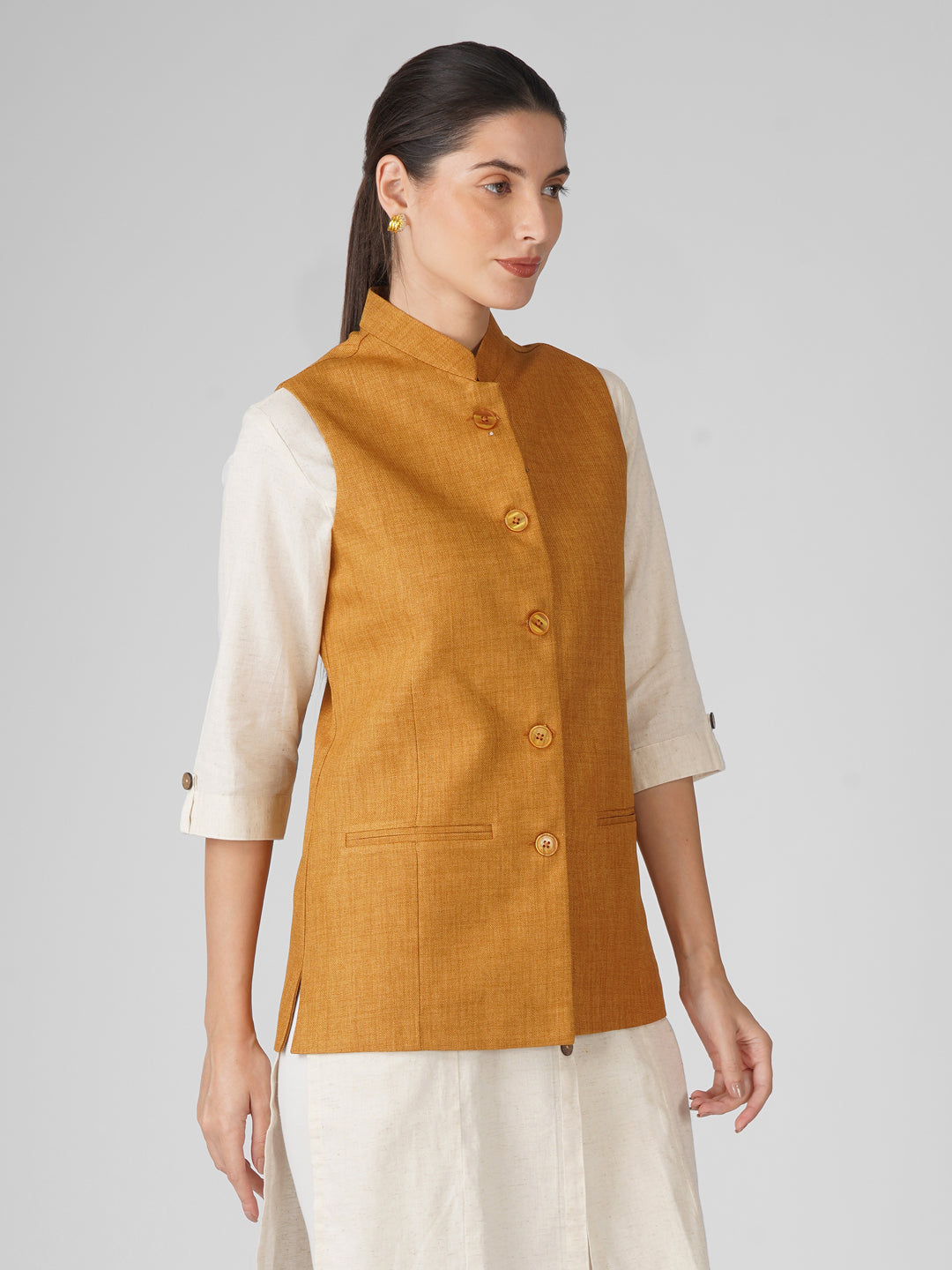 Vastraa Fusion Solid Indian Traditional Ethnic Waistcoat Festive Nehru jacket for Women