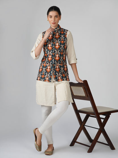 Digital Printed - Mango Silk Nehru Jacket Ladies Modi Jacket / Waistcoat