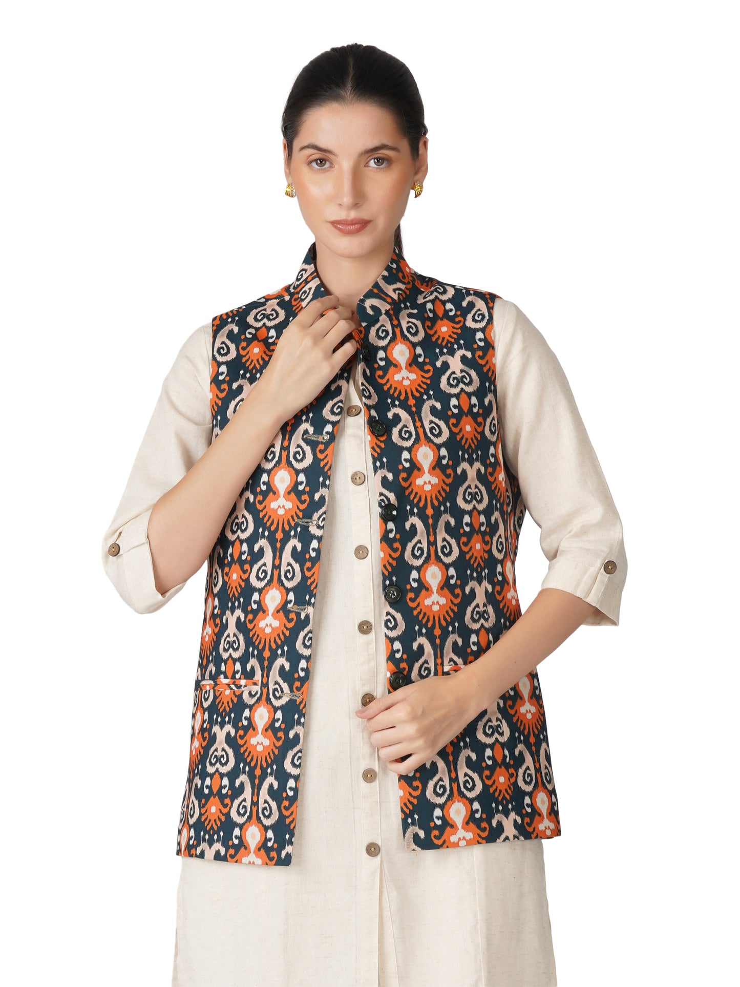 Digital Printed - Mango Silk Nehru Jacket Ladies Modi Jacket / Waistcoat