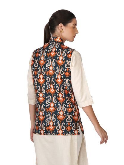 Digital Printed - Mango Silk Nehru Jacket Ladies Modi Jacket / Waistcoat