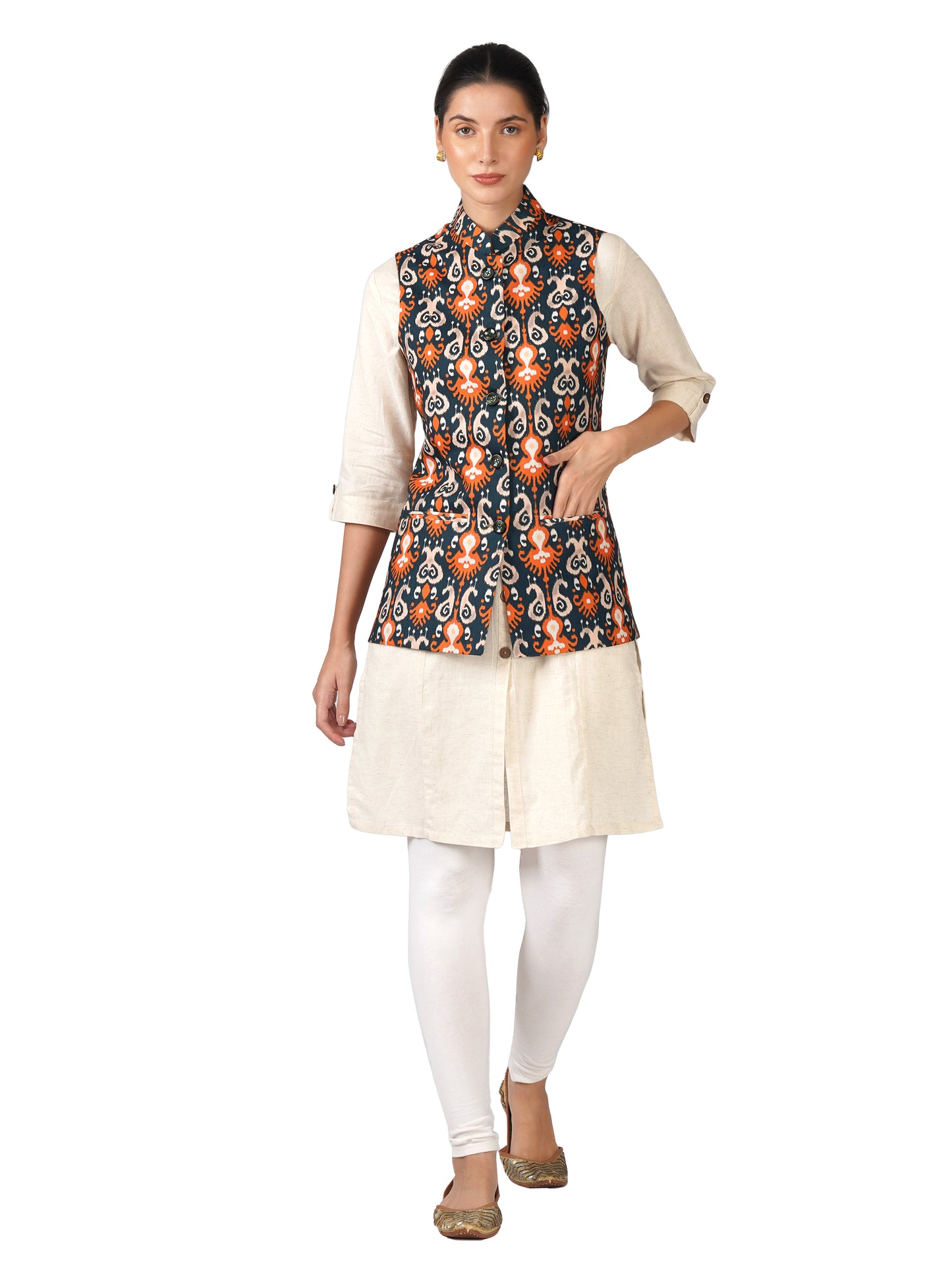 Digital Printed - Mango Silk Nehru Jacket Ladies Modi Jacket / Waistcoat