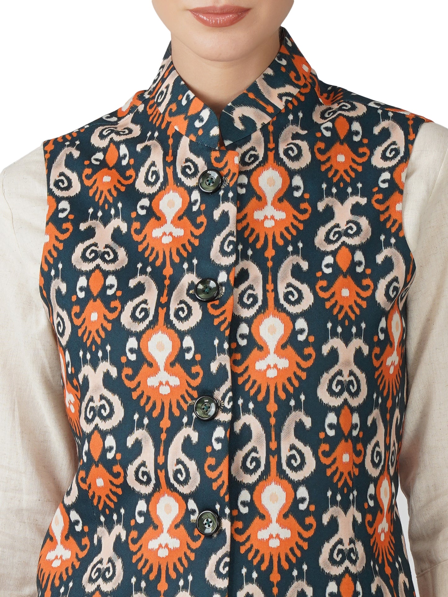 Digital Printed - Mango Silk Nehru Jacket Ladies Modi Jacket / Waistcoat