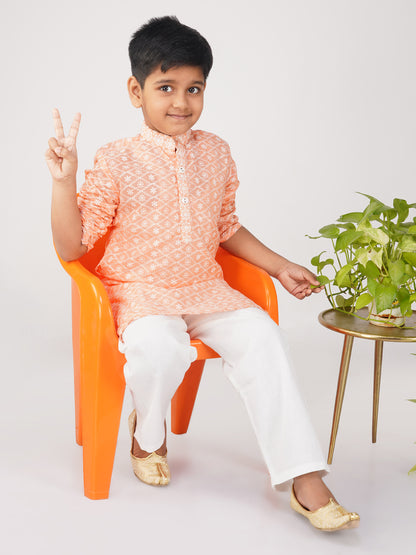 Vastraa Fusion Kid's Chikan Embroidery Kurta Pure Cotton Long Kurta