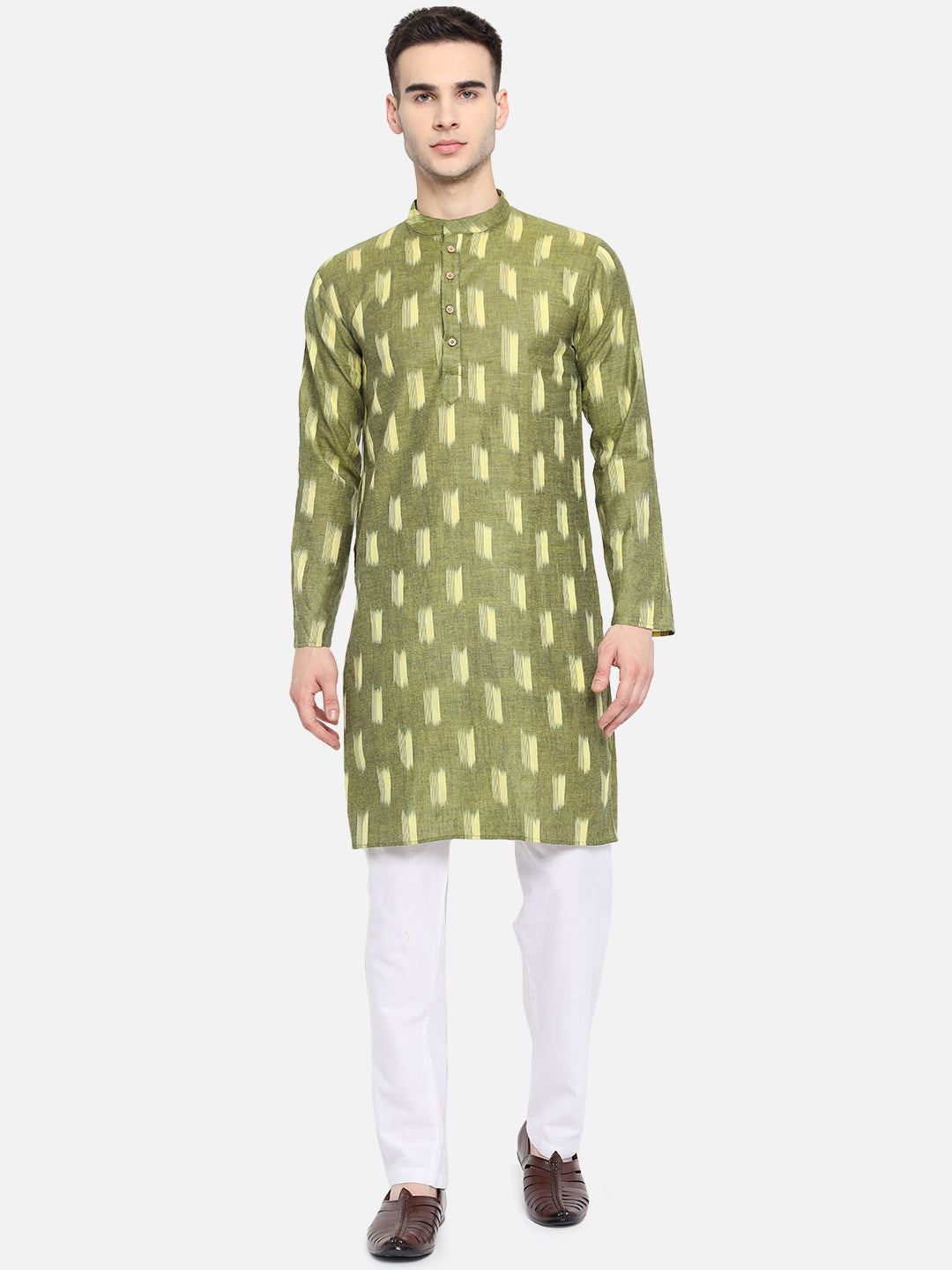 Kurta For Men South Cotton Khadi Look in Mix Ikkat Patterns Kurta