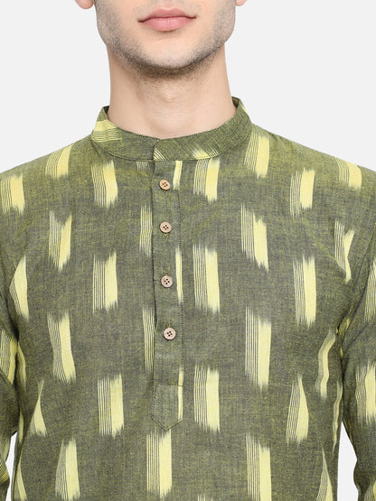 Kurta For Men South Cotton Khadi Look in Mix Ikkat Patterns Kurta