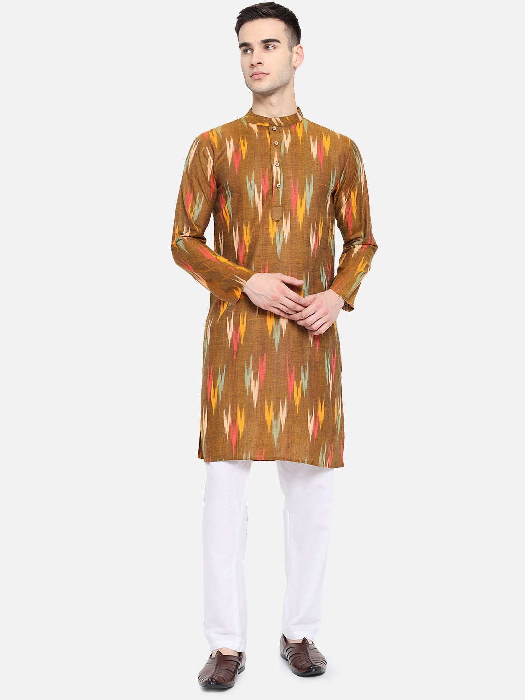 Kurta For Men South Cotton Khadi Look in Mix Ikkat Patterns Kurta