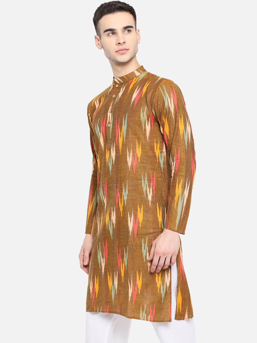 Kurta For Men South Cotton Khadi Look in Mix Ikkat Patterns Kurta
