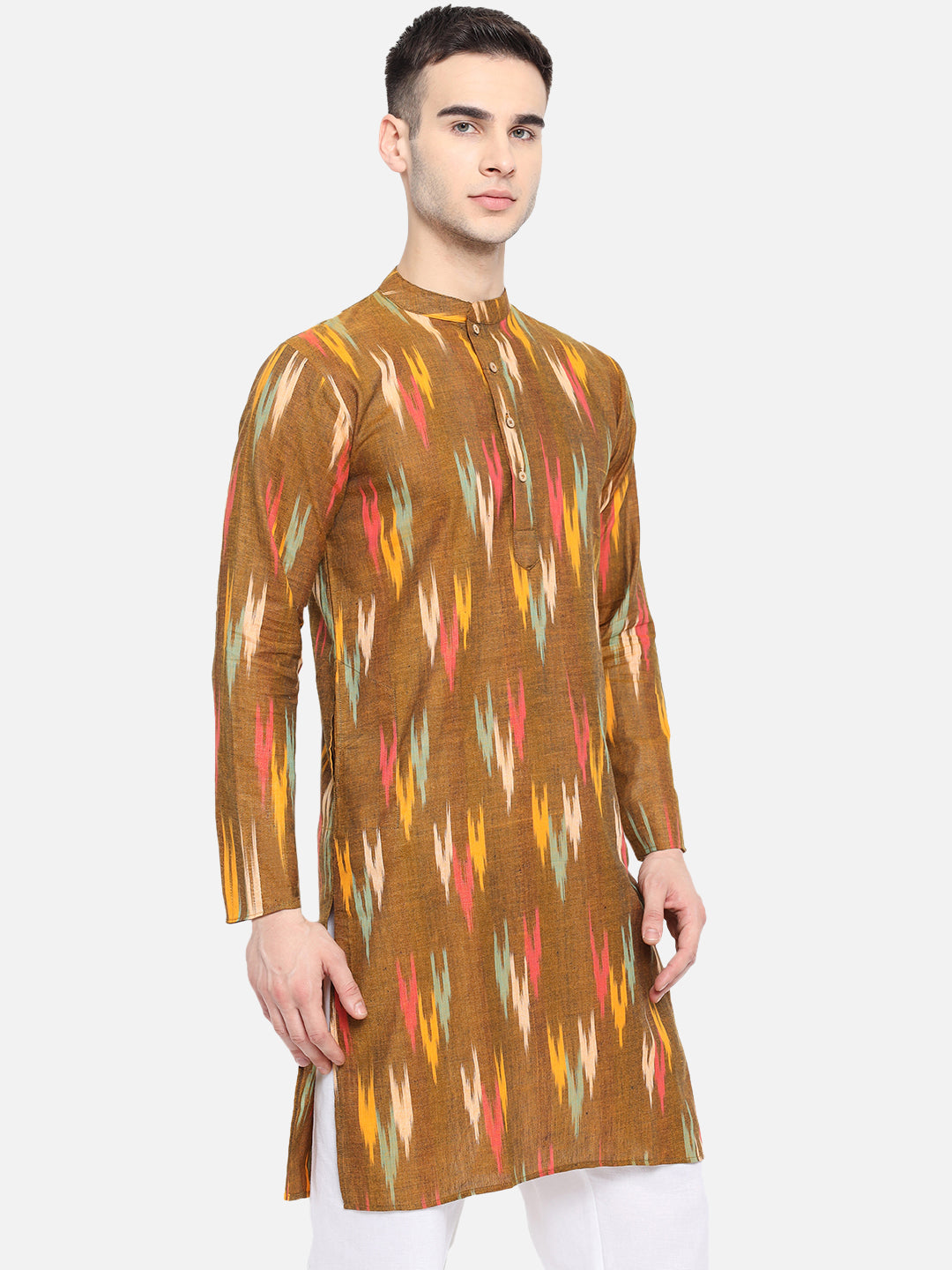 Kurta For Men South Cotton Khadi Look in Mix Ikkat Patterns Kurta